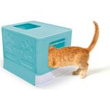 Zavansa Kapalı Kedi Tuvaleti Çekmeceli Üstten Çıkış Mavi