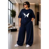ZAVIXO Kadın Büyük Beden Oversize Kelebek Baskılı 2Lİ Eşofman Takımı Pamuklu Rahat Kalıp Yazlık XL 2XL 3XL 4XL 5XL 6XL 7XL 8XL 9XL
