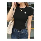 ZAVIXO -KADIN Minimal Logo Nakışlı Crop Tişört %100 Pamuk
