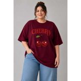 ZAVIXO Kadın Oversize Cherry Baskılı Basic Tişört Günlük Rahat Pamuklu Salaş T-Shirt