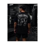 ZAVIXO Oversize Kick Boks Baskılı Spor Tişört – Champion Premium Pamuk Boxing Gym Fitness