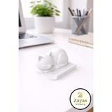 Zayas Shopping ZS-0067-Kedi Tasarımlı Telefon Tutucu Stand – Masaüstü Telefon Standı Ev & Ofis Uyumlu Pembe ve Beyaz Telefon Standı