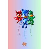 Zayna's Pijamaskeliler Temalı 3 LÜ Folyo Balon Kedi Çocuk Kertenkele Çocuk Baykuş Kız Karakter Folyo