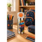 Zayre Siply 600 ml Desenli 304 Paslanmaz Çelik Çocuk Su Matarası Çift Içim Modlu Kilit Kapaklı Suluk, - Game On