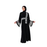 Zaytoon Tesettür Elbise Filistin Kefiye Desenli Fermuarlı Geniş Püsküllü Kollu Dik Yakalı Siyah