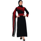 Zaytoon Tesettür Elbise Filistin Nakışlı Eğimli Omuz Uzun Açık Kollu Siyah M-3XL - 2XL
