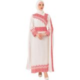 Zaytoon Tesettür Elbise Filistin Nakışlı Eğimli Omuz Uzun Açık Kollu Siyah M-3XL - Beyaz