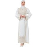 Zaytoon Tesettür Elbise Filistin Nakışlı Modern Beyaz Kaftan Geleneksel Şıklık - Gold