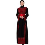 Zaytoon Tesettür Elbise Filistin Nakışlı Modern Siyah Kaftan Geleneksel Şıklık Gold - XL - Kırmızı