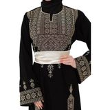 Zaytoon Tesettür Elbise Filistin Nakışlı Modern Siyah Kaftan Geleneksel Şıklık Gold - XL