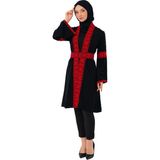 Zaytoon Tesettür Kaban Filistin Nakışlı Kırmızı Siyah Kısa Kaban Abaya Kadın - 3XL
