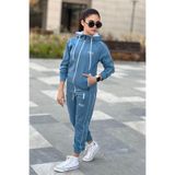Zaziko Kids Kız Çocuk Scuba Unlimited Çİft Şeritli Kapüşonlu Reglan Kol Dalgıç Kumaş Eşofman Takımı ESF7023