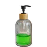 Zbern Cam Sıvı Sabunluk – Doğal Bambu Başlıklı | Şeffaf Cam Gövde | Banyo, Mutfak ve Lavabo Üstü Kullanım için Modern Pompalı Sabun Dispenseri 300 ML