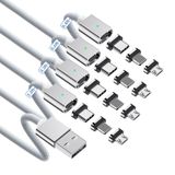 ZBF Manyetik Şarj Kablosu 3A Hızlı Şarj (4'lü Paket, 3.3/3.3/6.6/6.6 ft) 3'ü 1 Arada LED Işıklı Manyetik Telefon Şarj Cihazı, 480Mbps Veri Aktarımı, Yıldırım/USB-C/Mikro USB Cihazı için - Gümüş