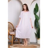 Zbteks Mevsimlik Pamuklu Bol Kesim Geniş Kalıp Oversize Kısa Kollu Anne Gecelik - Pembe Desenli - XL