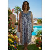 Zbteks Pamuklu Çok Bol Kesim Geniş Kalıp Askılı Gecelik (130 Kiloya Kadar) - 3XL - Açık Mavi - Beyaz