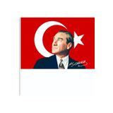 ZC Bayrak 50x75cm Atatürk İmzalı Raşel Kumaş Sopalı Türk Bayrağı– Dayanıklı ve Kaliteli Dijital Baskı