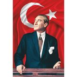 ZC Bayrak Atatürk Baskılı Türk Bayrağı Raşel Kumaş Dijital Baskı 100 x 150 cm