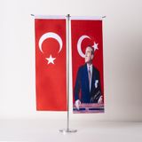 ZC Bayrak Atatürk-Türk Bayrağı 2li Masa Bayrağı Saten Kumaş Dijital Baskı 8,5x25 cm