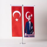 Zc Bayrak Atatürk-Türk Bayrağı T Saten Kumaş Masa Bayrağı 10X30 cm - 41 Delft Blue