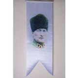 ZC Bayrak Gri Uzun Atatürk Masa Bayrağı Saten Kumaş Dijital Baskı 15x22,5 cm