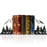 Zckjnoi Vintage Gold Mountain Bookends - El Boyalı Metal Orman Kitap Rafları için Uçlar, Rustik Kabin Dekor Kitap Tutucuları, Altın Dağ ve Çam Ağaçları Tasarımlı Ağır Hizmet Tipi Kitap Tıpaları