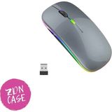 ZDN Case Ultra Slim USB 2.4ghz Gri Ledli Şarjlı Kablosuz Mouse Rgb LED Işıklı