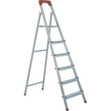 Ze Ev Tipi Profesyonel Alüminyum Profil Merdiven, Basamaklı, Gümüş Gri, 150 kg Taşıma Kapasiteli, Kaymaz Ayaklı, (5+1) - Option-1