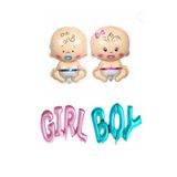 ZEAP Cinsiyet Belirleme Partisi - Girl - Boy Yazı Folyo Balon Ve Erkek Ile Kız Bebek Folyo Balon