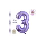 ZEAP Rakam Balon Mor Renk Folyo Balon 100cm 40 36 Inç Helyum Balon 3 Yaş Balon Mor Renk 3 Sayı Balon