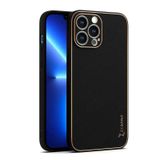 Zebana Apple iPhone 13 Pro Max Siyah Gold Design Deri Kılıf
