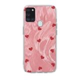Zebana Samsung Galaxy A21s ile Uyumlu Kılıf Zebana Pink Heart Silikon Kılıf Kırmızı