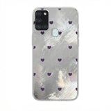 Zebana Samsung Galaxy A21s ile Uyumlu Kılıf Zebana Pink Heart Silikon Kılıf Lila
