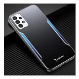Zebana Samsung Galaxy A23 Mavi Metal Mitras Silikon Kenar Cep Telefonu Kılıfı