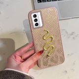 Zebana Samsung Galaxy S21 FE 5G ile Uyumlu Kılıf Zebana Golden Serpent Silikon Kılıf Rose Gold