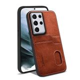 Zebana Samsung Galaxy S21 Ultra ile Uyumlu Kılıf Zebana Kartlıklı Lüx Deri Kılıf Kahverengi