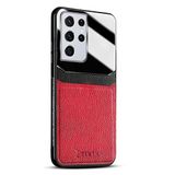 Zebana Samsung Galaxy S21 Ultra ile Uyumlu Kılıf Zebana Lens Deri Kılıf Kırmızı