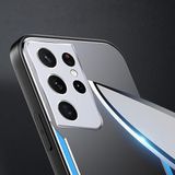 Zebana Samsung Galaxy S21 Ultra ile Uyumlu Kılıf Zebana Metal Mitras Kılıf (Silikon Kenar) Mavi