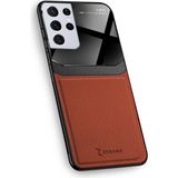 Zebana Samsung Galaxy S21 Ultra Kılıf Zebana Lens Deri Kılıf Kahverengi