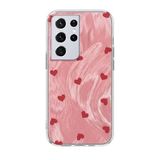 Zebana Samsung Galaxy S22 Ultra ile Uyumlu Kılıf Zebana Pink Heart Silikon Kılıf Kırmızı