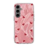 Zebana Samsung Galaxy S24 FE ile Uyumlu Kılıf Zebana Pink Heart Silikon Kılıf Kırmızı