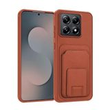 Zebana Xiaomi Mi 14T ile Uyumlu Kılıf Zebana FlexStand Kartlıklı Silikon Kılıf Kahverengi