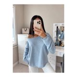 zebewear Kadın Kayık Yaka İnce Mevsimlik Triko Kazak Bebe Mavi