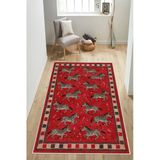 Zebra Desen Kırmızı Baskılı Kaymaz Yıkanabilir Salon Oturma Odası Mutfak Halısı Yolluk 80 X 200 Cm Kırmızı