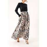 Zebra Desen Lastikli ve Büzgülü Uzun Etek 81274 - 001-Renkli - M