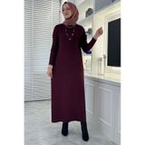 Zebra Desen Triko Elbise Bordo