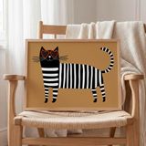 Zebra Desenli Kedi Çocuk Odası Duvar Posteri Çerçeveli Tablo Duvar Dekorasyonu - 30 x 40 - Ahşap Çerçeveli