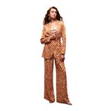 Zebra Desenli Saten Pantolon - CAMEL