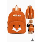 Zebra Konsept Kişiye Özel Sevimli Tilki Desenli Fitilli Kadife Çocuk Anaokulu ve Kreş Çantası