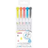 Zebra Mildliner Keçeli Kalem Seti 5'li Yumuşak Renkler 4 mm Kalın 0.7 mm İnce Uç